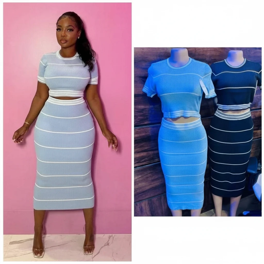 Ribbed two-piece bodycon skirt set