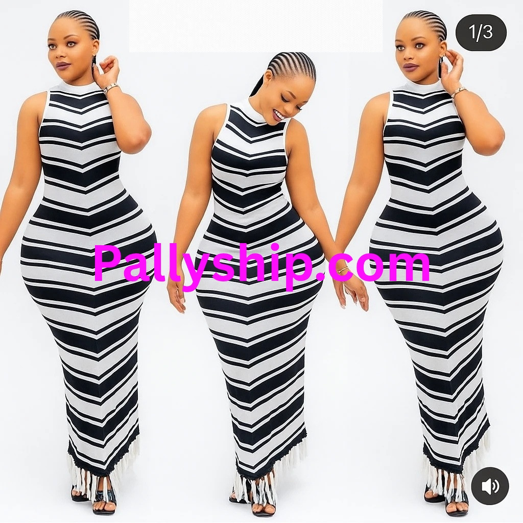 Black and White Chevron Striped Bodycon Maxi Dress