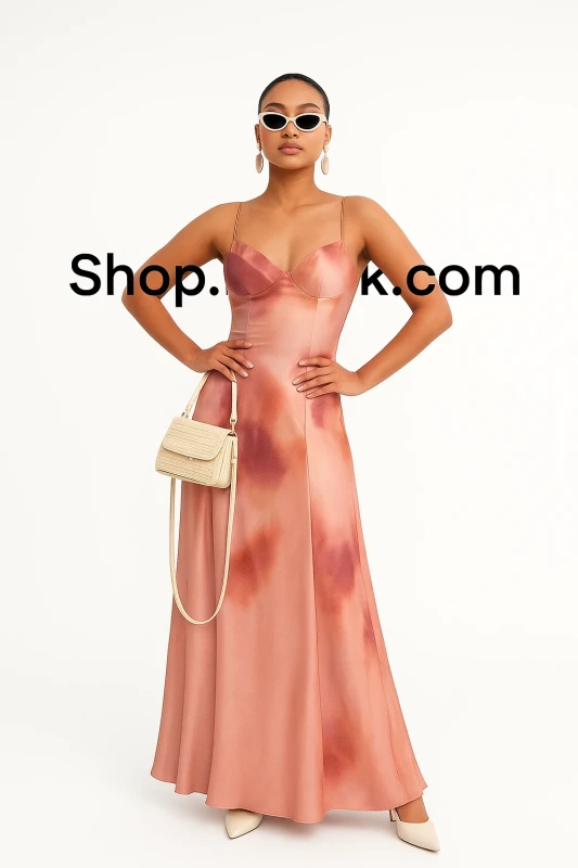 satin watercolor maxi slip dress.”