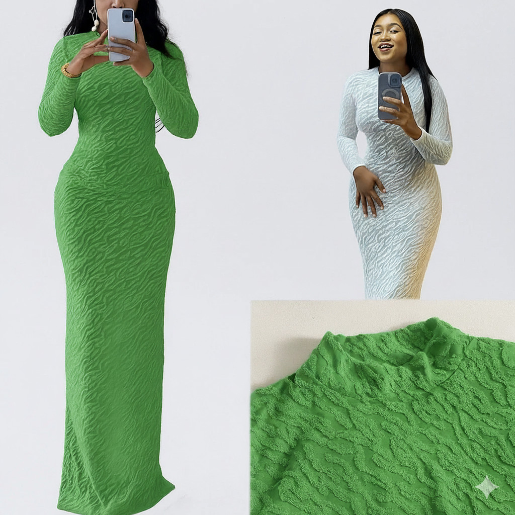 bodycon maxi dress or long-sleeve fitted lace-pattern dress