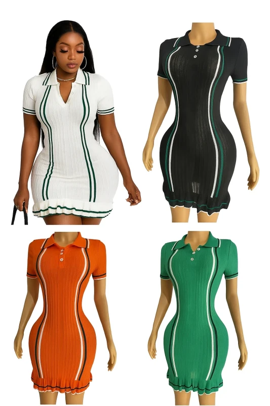 ribbed bodycon polo dress